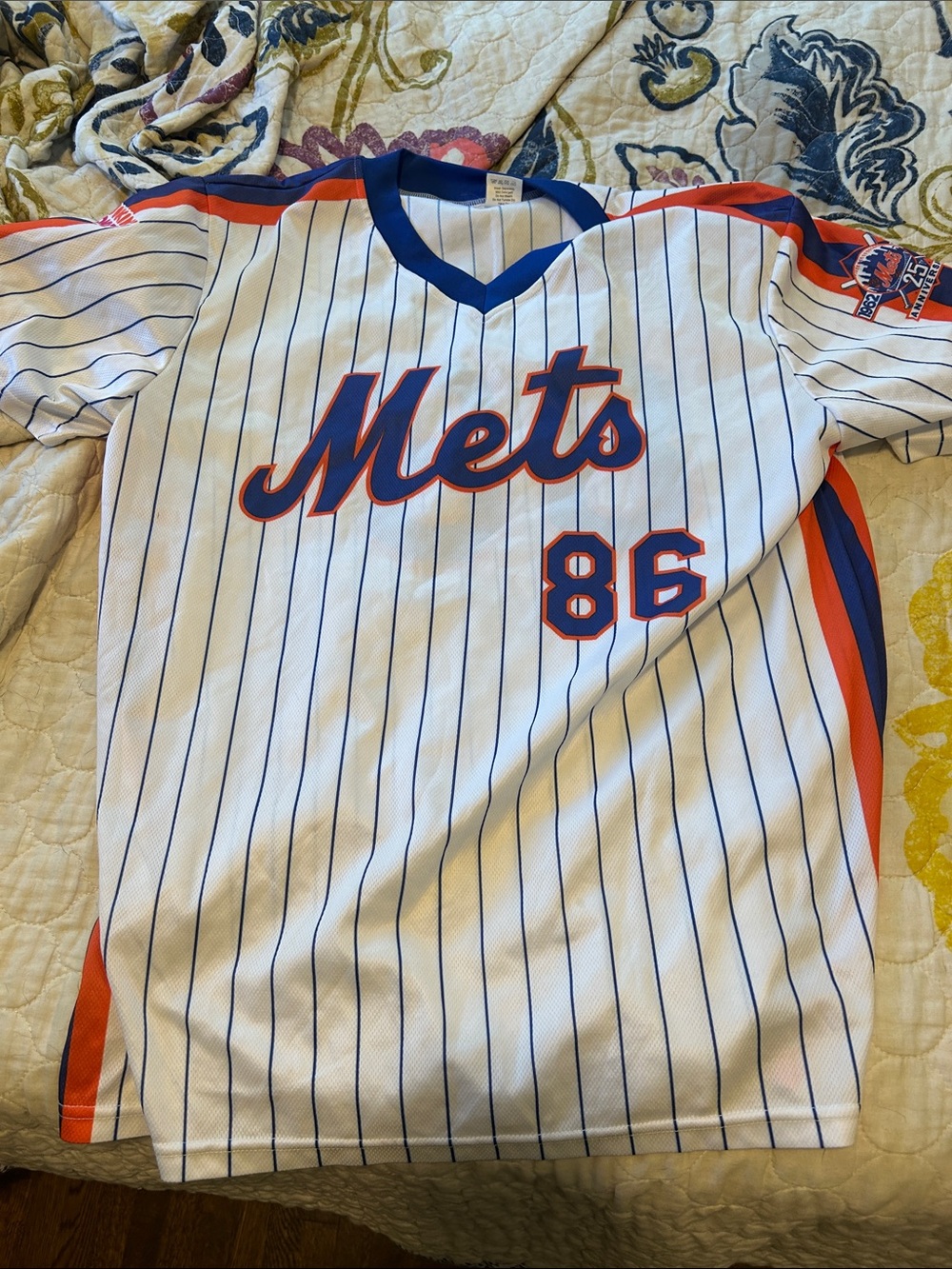 Mets give away White Pinstripe Sports Jersey - Blue & Orange